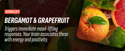 Bergamot & grapefruit  - Triggers immediate mood-lifting responses. Your brain associates these with energy and positivity.