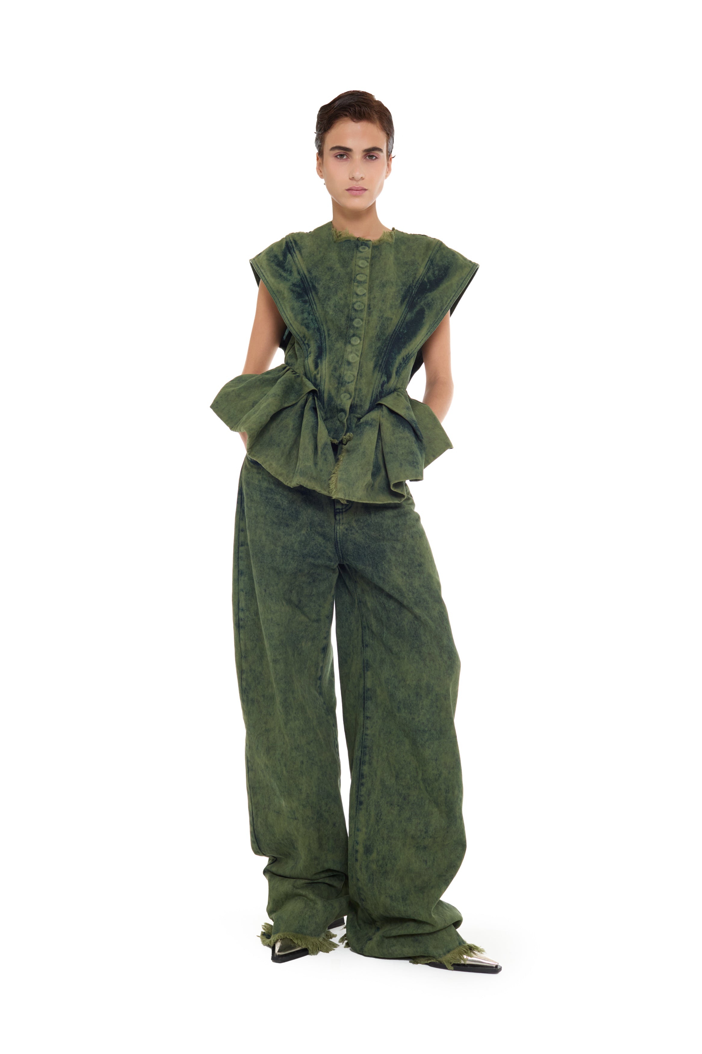 KHAKI OVERDYE DENIM BOYFRIEND TROUSERS