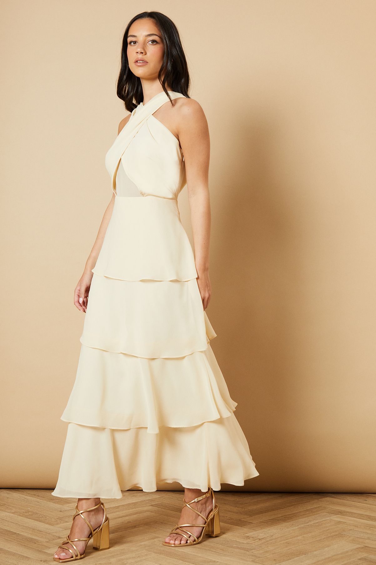 Halter Neck Chiffon Tiered Maxi Dress