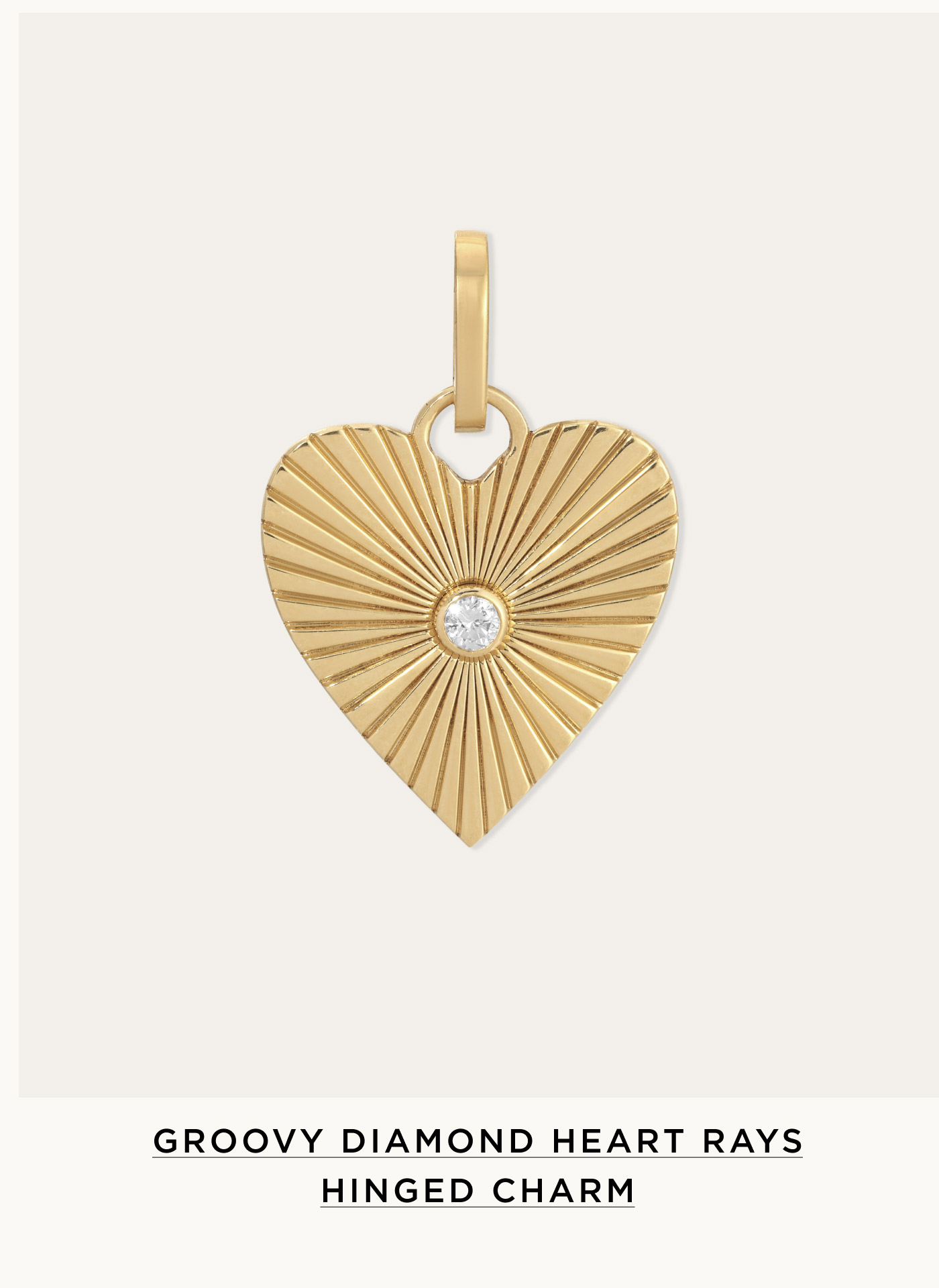 Groovy Diamond Heart Rays Hinged Charm