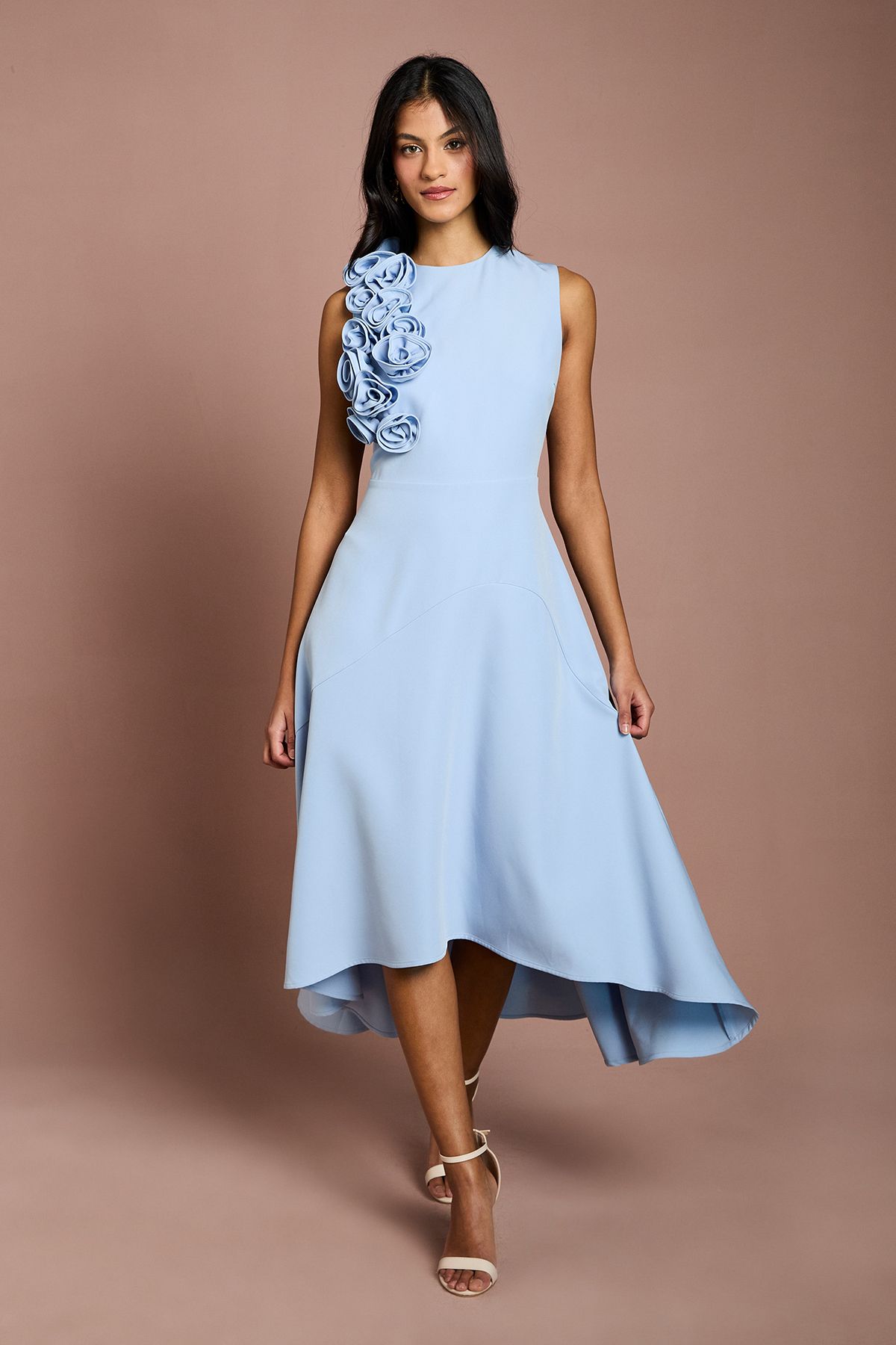 Petite 3D Corsage High Low Dress