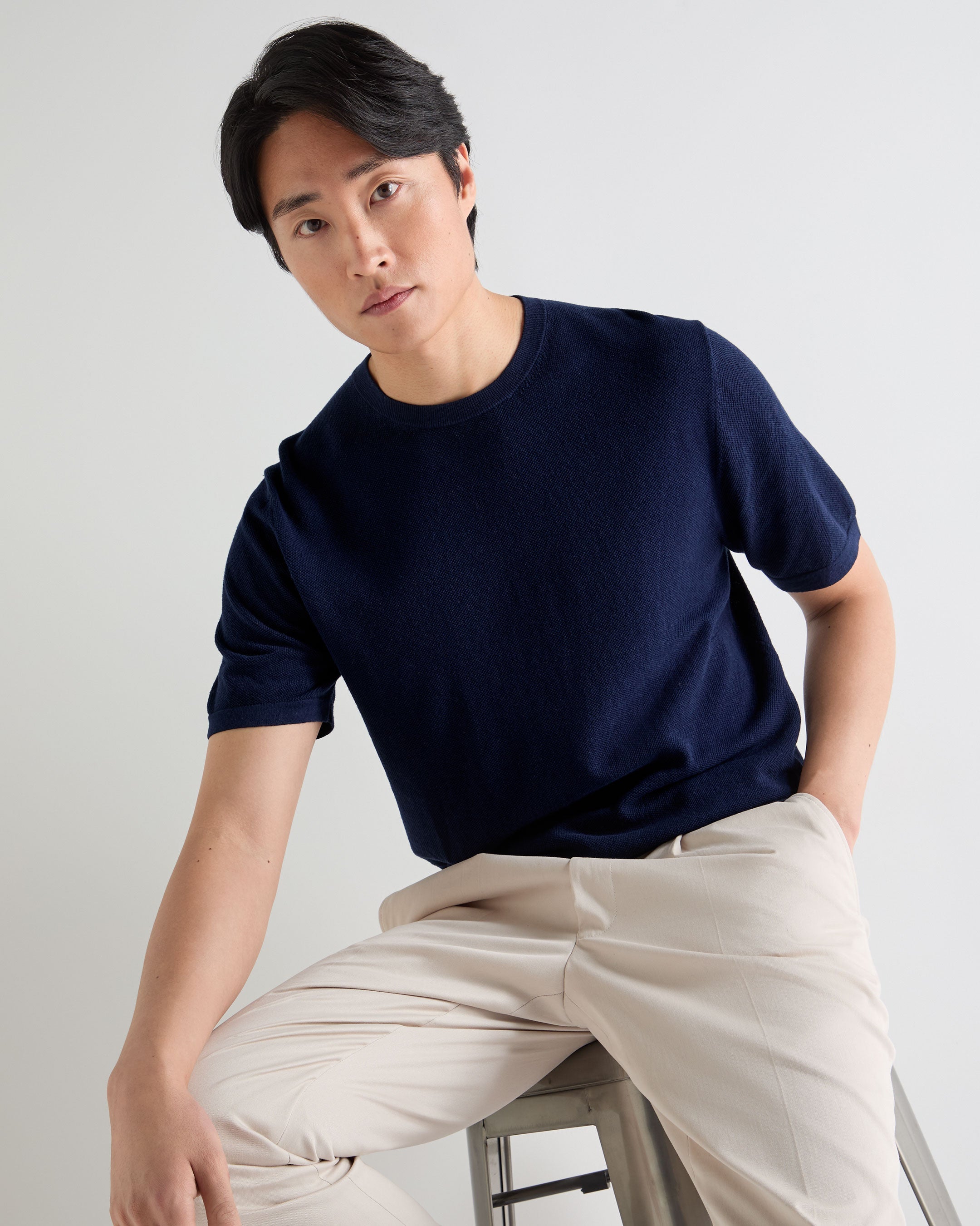 Image of Men's Pique Linen Blend Tee Deep French Blue