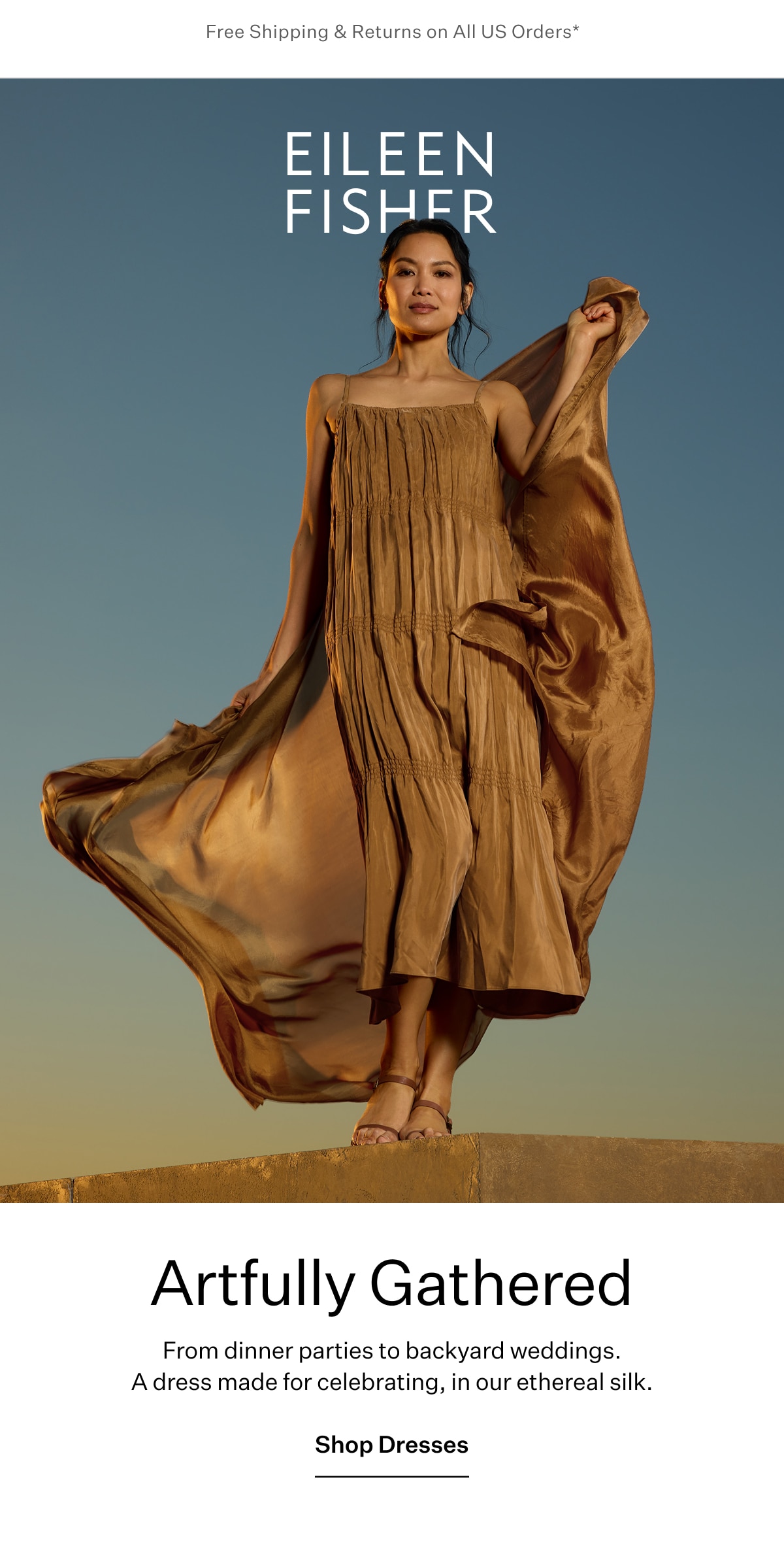 Free Shipping & Returns on All US Orders* EILEEN FISHER - Artfully Gathered. From dinner parties to backyard weddings. A dress made for celebrating, in our ethereal silk. Shop Dresses