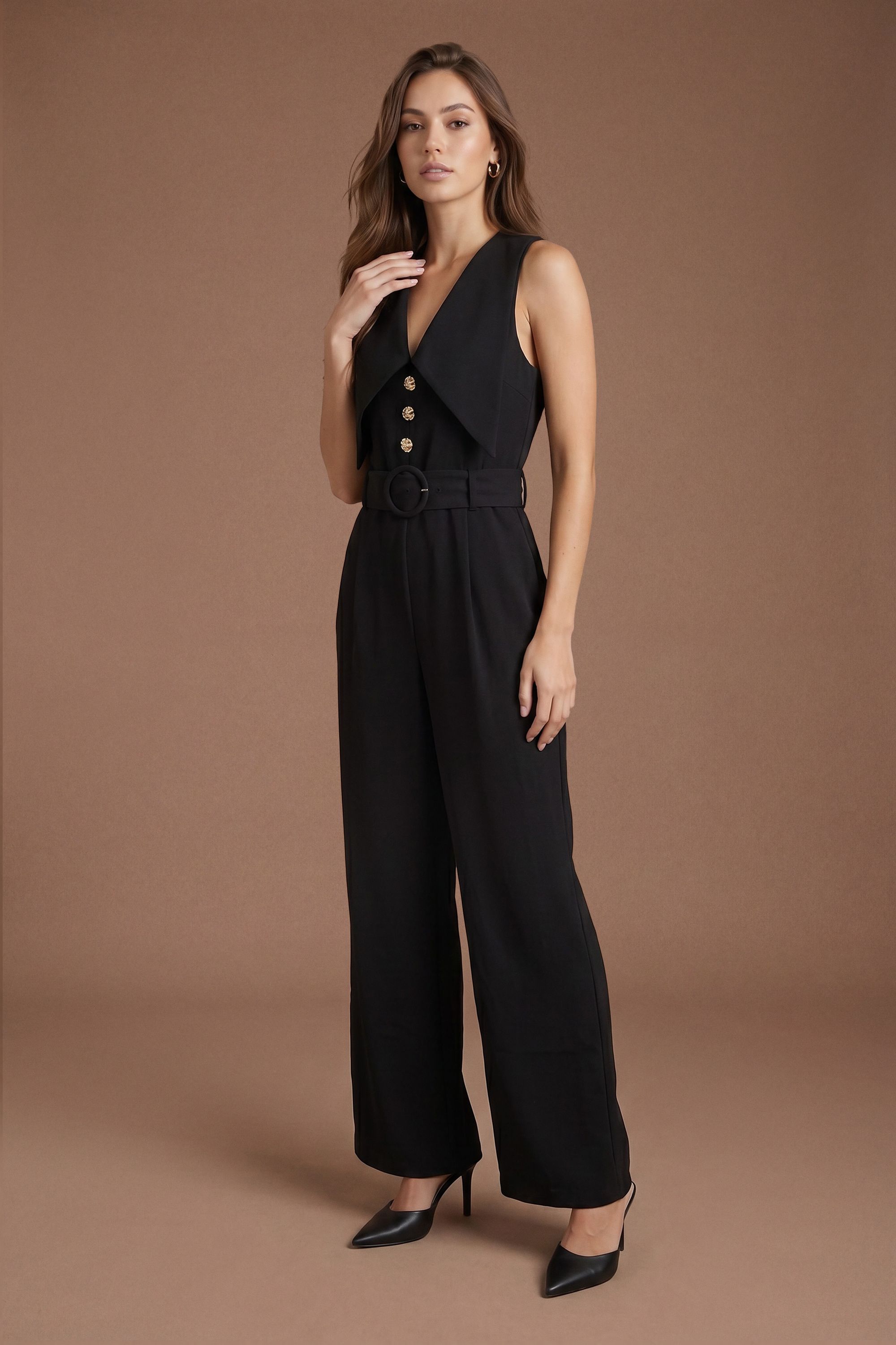 Statement Collared Button Detail Jumpsuit