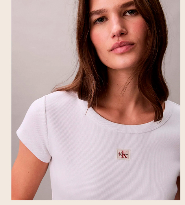 Playera Calvin Klein Baby Tee Rib Mujer Blanco