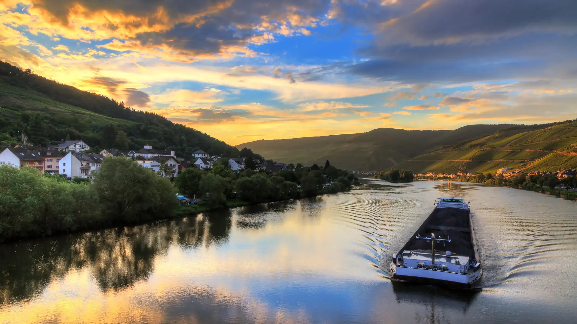 A barge cruise in France at sunset