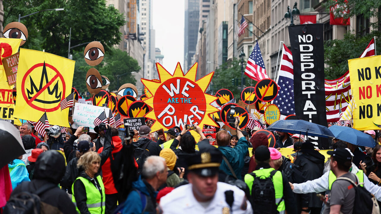 Anti-Trump No Kings Protests along Fifth Avenue on June 14, 2025 in New York.