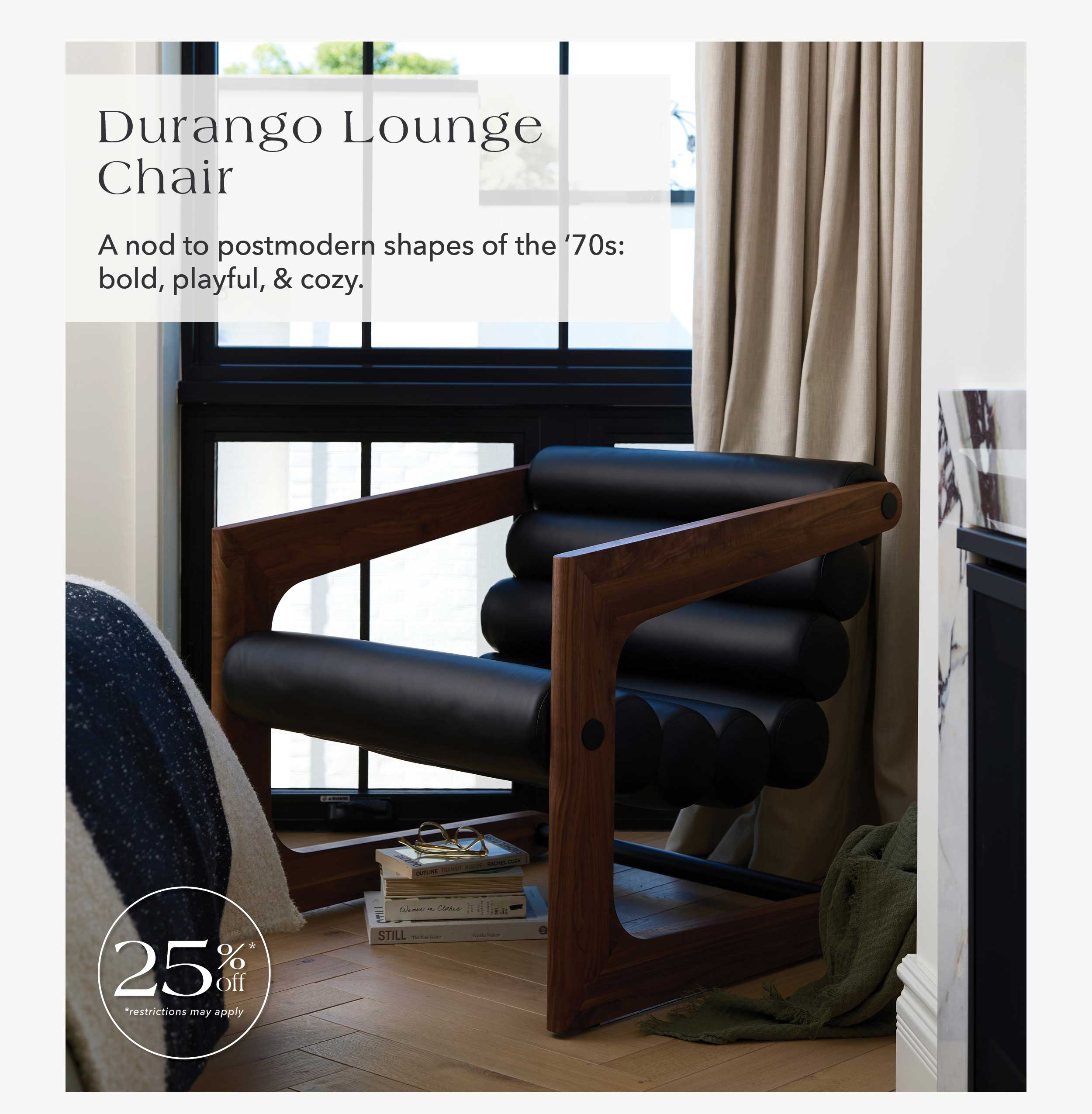 Durango Lounge Chair - A nod to postmodern shapes of the ’70s: bold, playful, & cozy. 