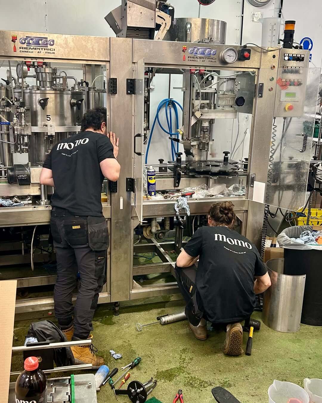 Fixing up the bottling machine.