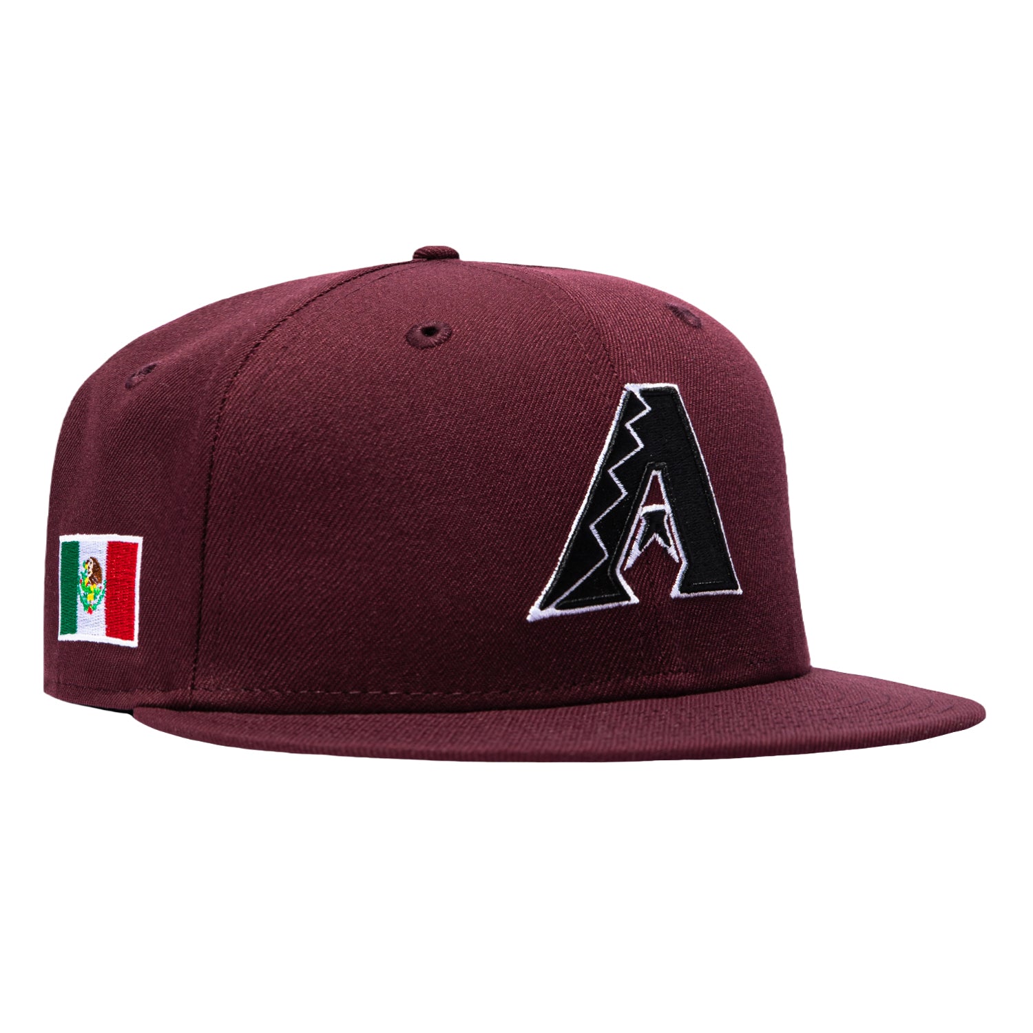 Image of New Era 59Fifty Arizona Diamondbacks Mexico Flag Patch A Hat - Maroon, Black, White