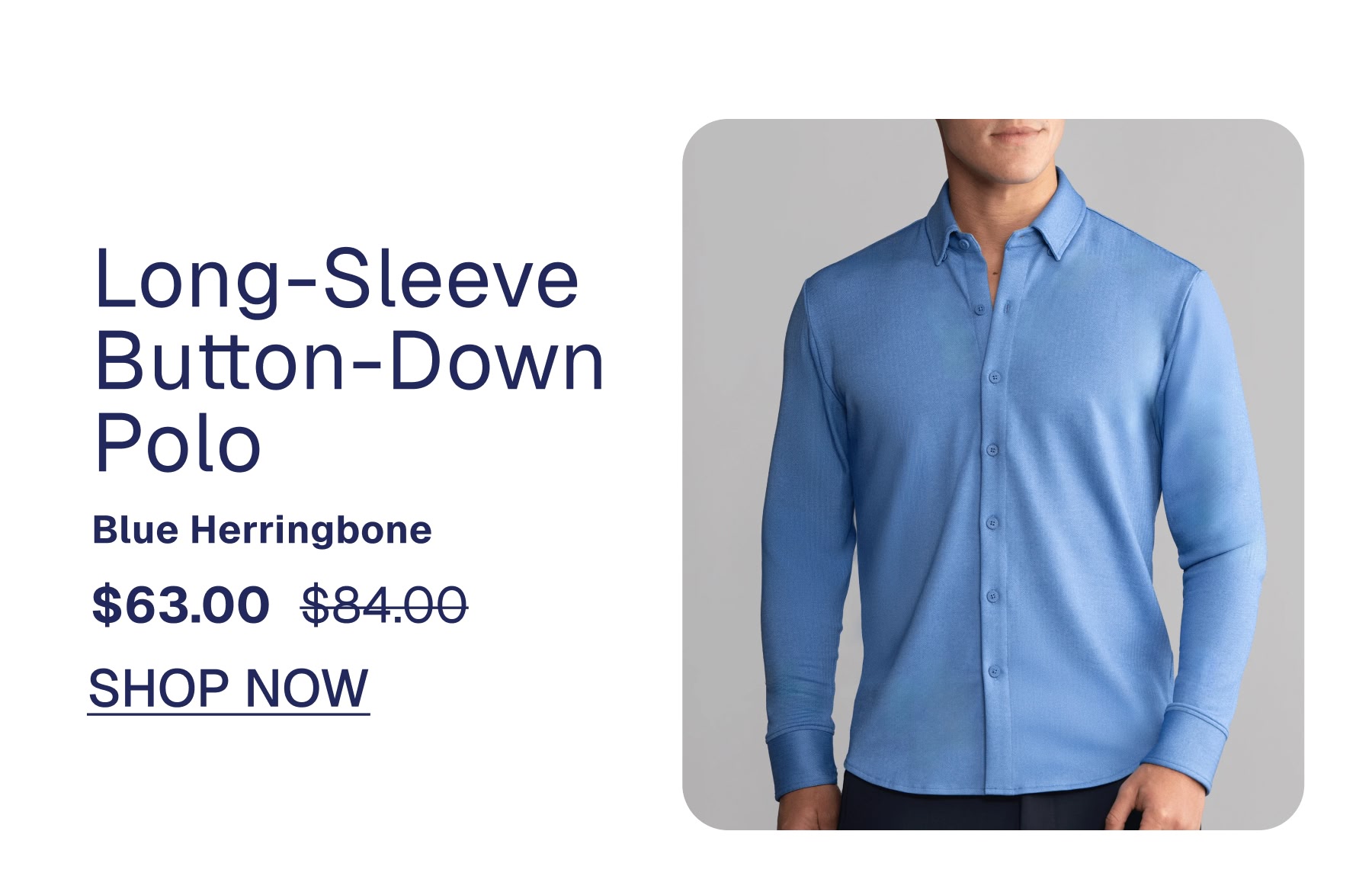 Long-Sleeve Button-Down Polo Blue Herringbone