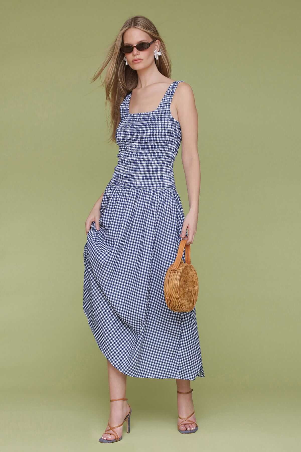 Image of Printed Linen Blend Drop-Waist Smock Maxi Dress