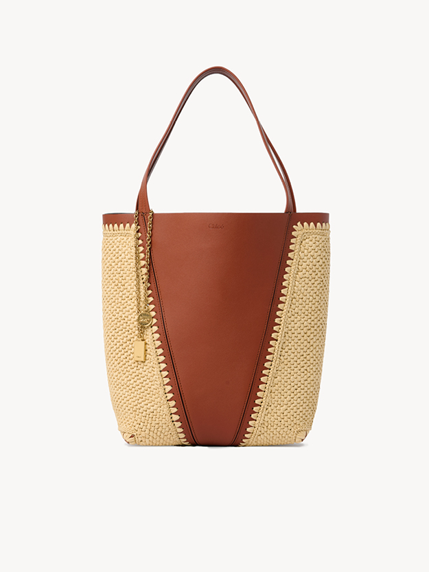 Chloé Spin tote bag in raffia-effect & leather