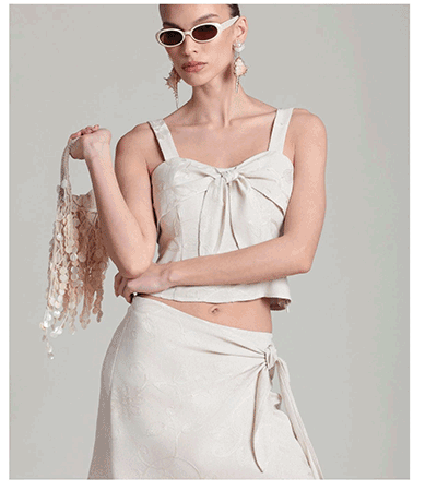 Embroidered Linen Blend Wrap Tie Mini Skirt