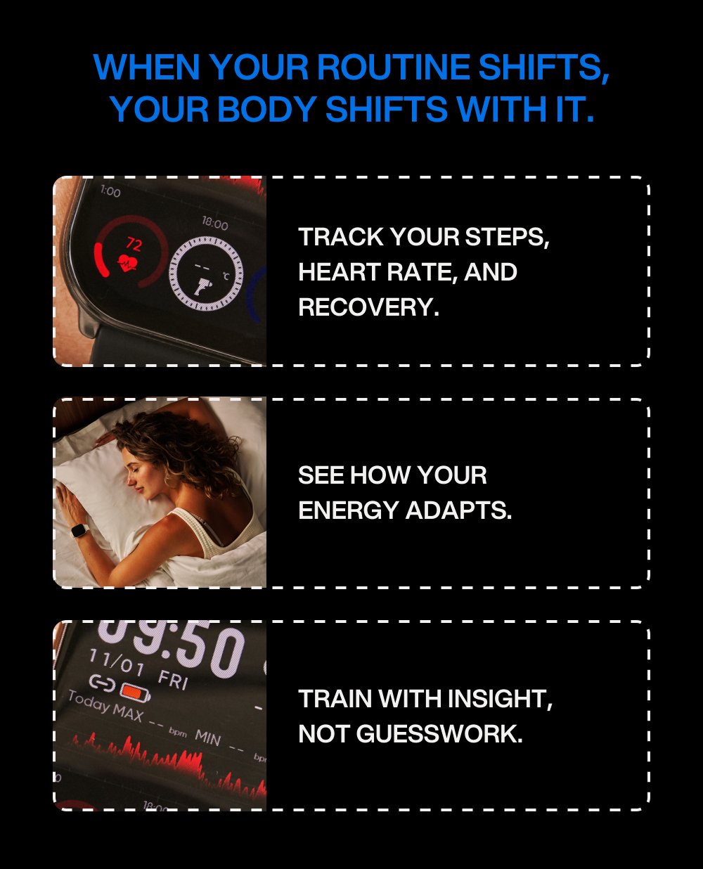When your routine shifts, your body shifts with it. Track your steps, heart rate, and recovery. See how your energy adapts. Train with insight,...