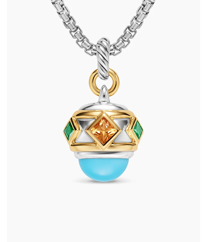 Renaissance® AmuletSterling Silver with 14K Yellow Gold, Turquoise, Madeira Citrine and Tsavorites, 19.8mm