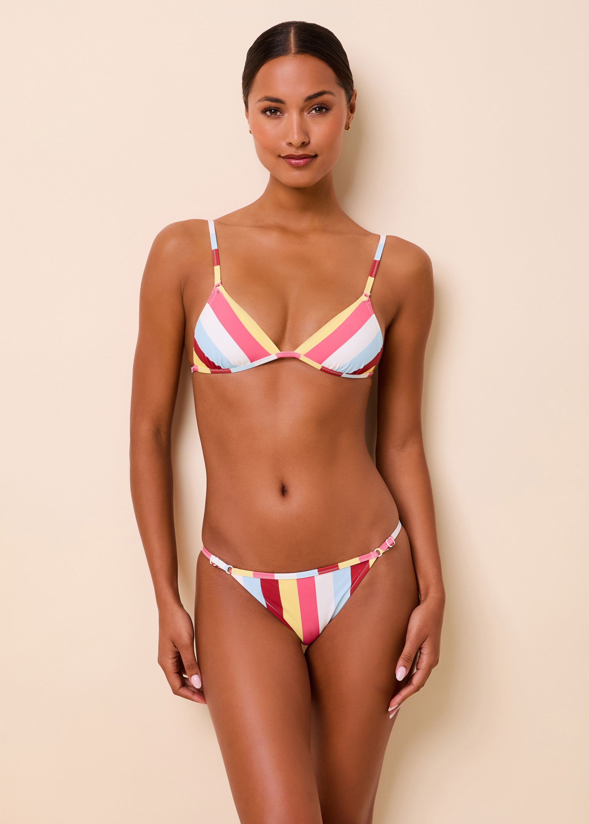 Woman in colorful stripe adjustable bikini