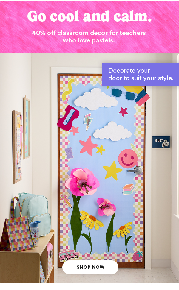 Go cool and calm. 40% off classroom decor for teachers who love pastels. Decorate your door to suit your style. SHOP NOW
