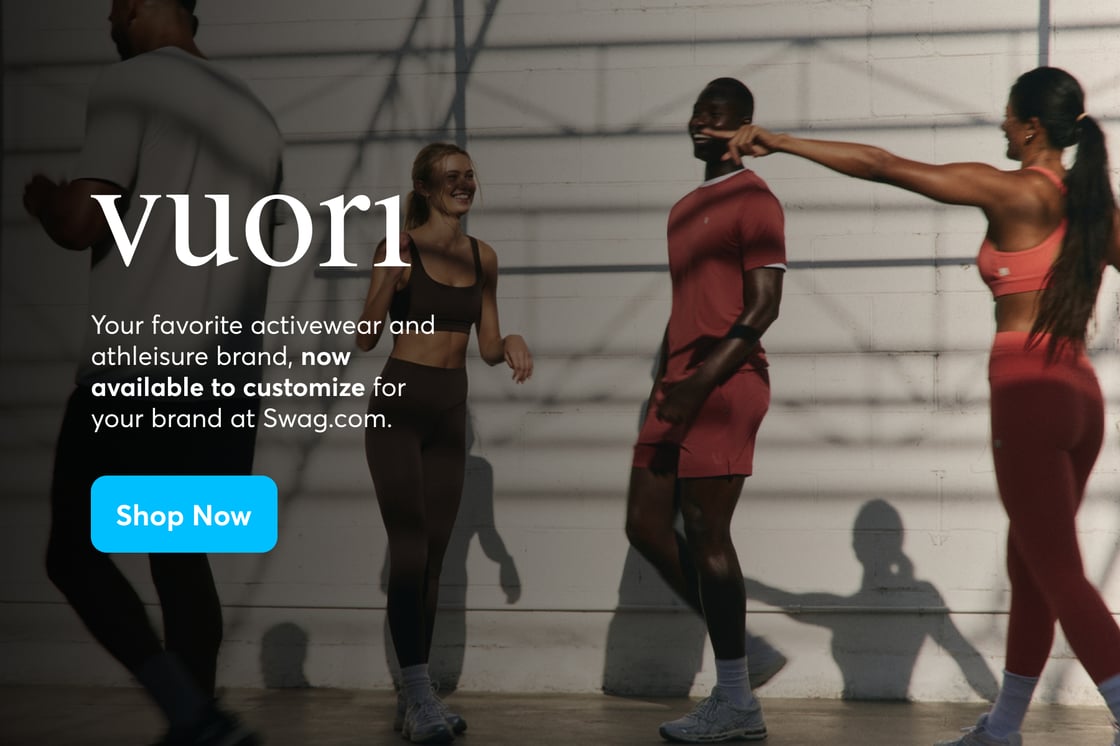 Athletes modeling Vuori activewear, now available to shop and customize at Swag.com.