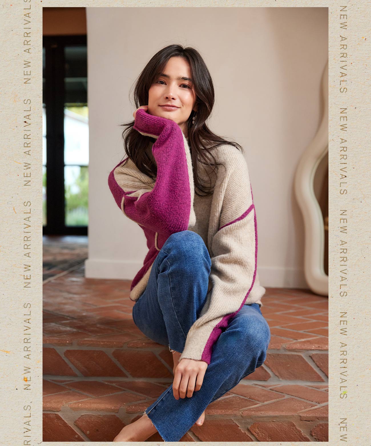 Colorblock Mock Neck Sweater