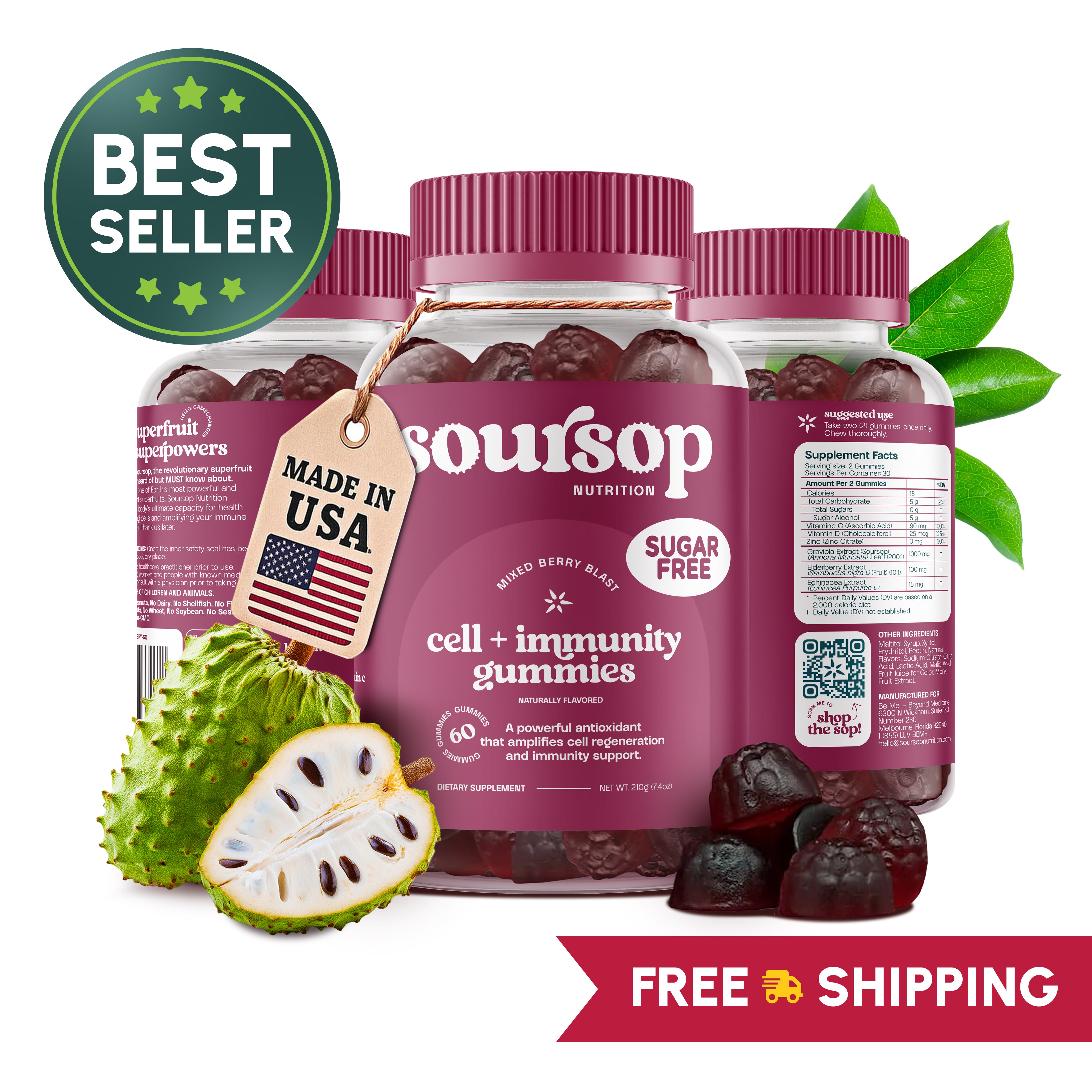 Image of Cell + Immunity Soursop Gummies (3 Bottles)