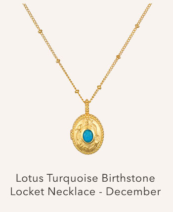Lotus Turquoise Birthstone Locket Necklace - December