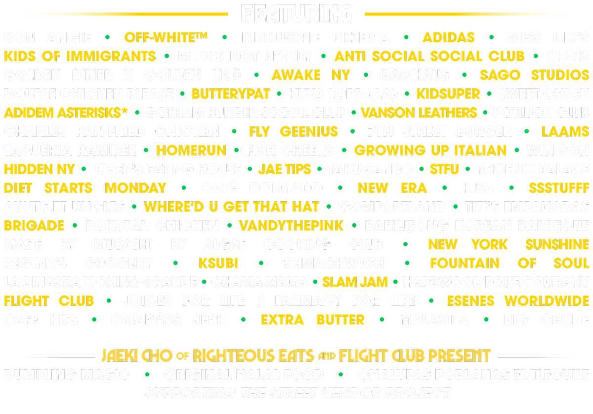 don angie, off-white, l'industrie pizza, adidas, miss lily's, kids of immigrants, double chicken please