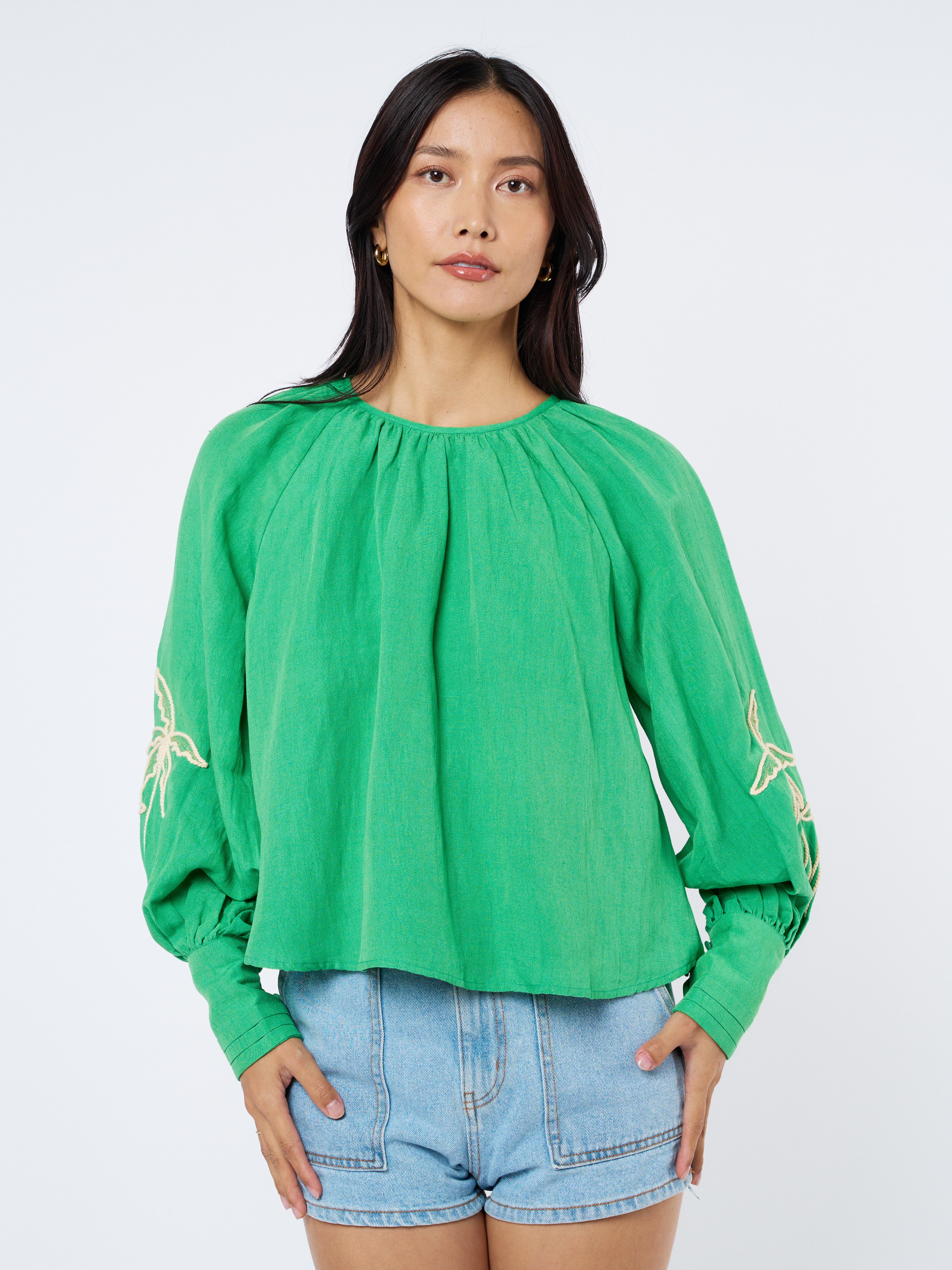 Image of Elsy	Embroidered Raglan Sleeve Top