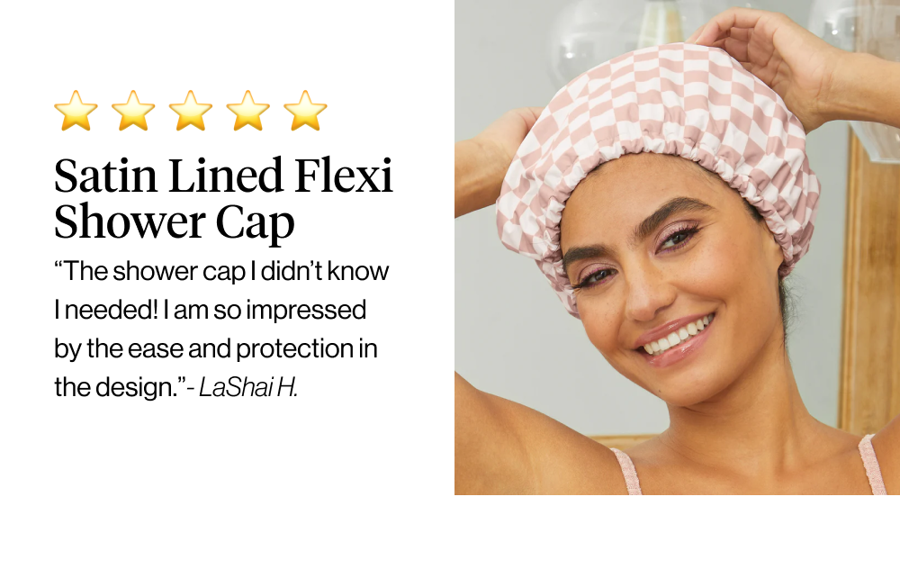 Satin Lined Flexi Shower Cap – Terracotta Checker