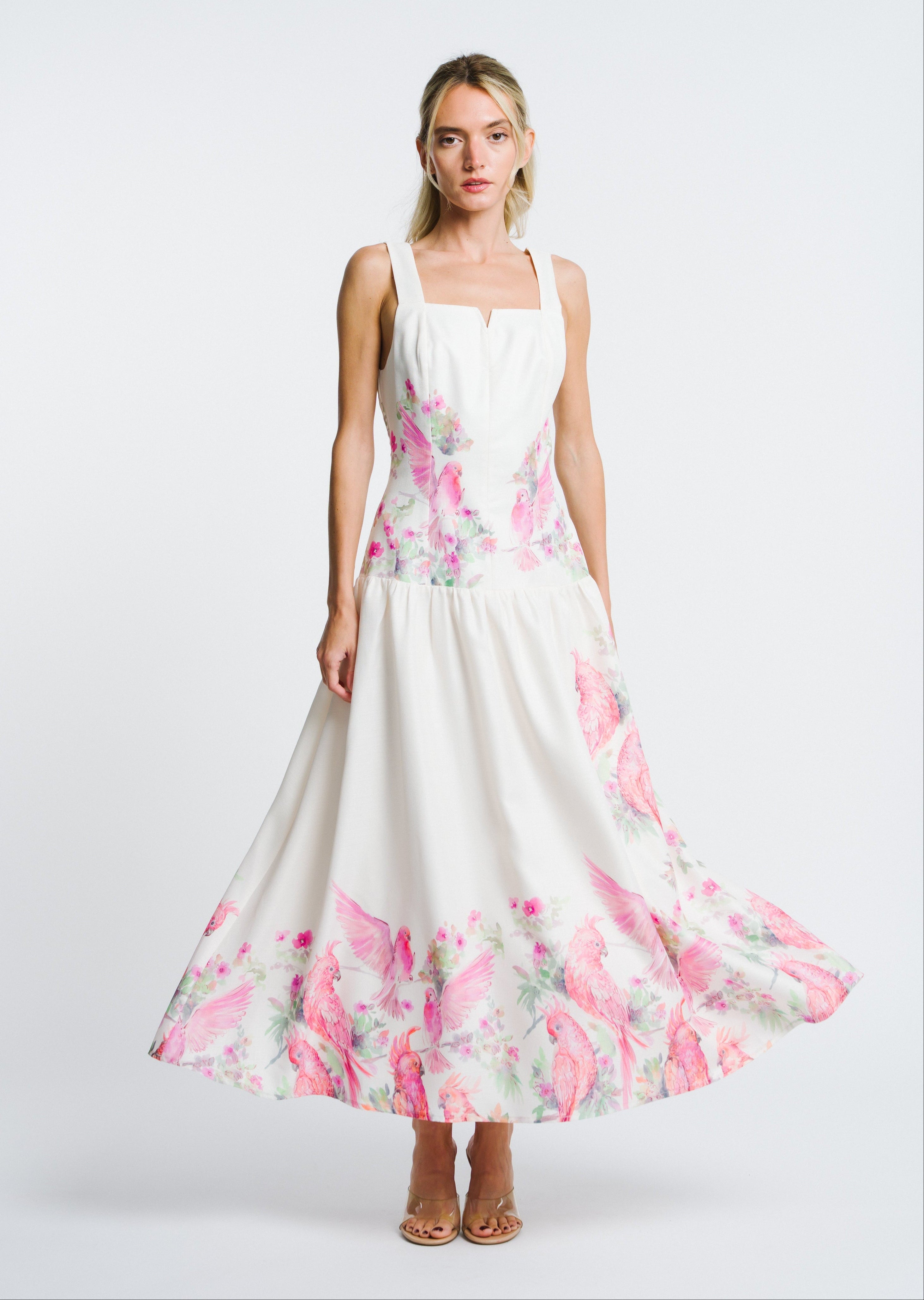 Image of Marsella	Bird	Print Sleeveless Maxi Dress