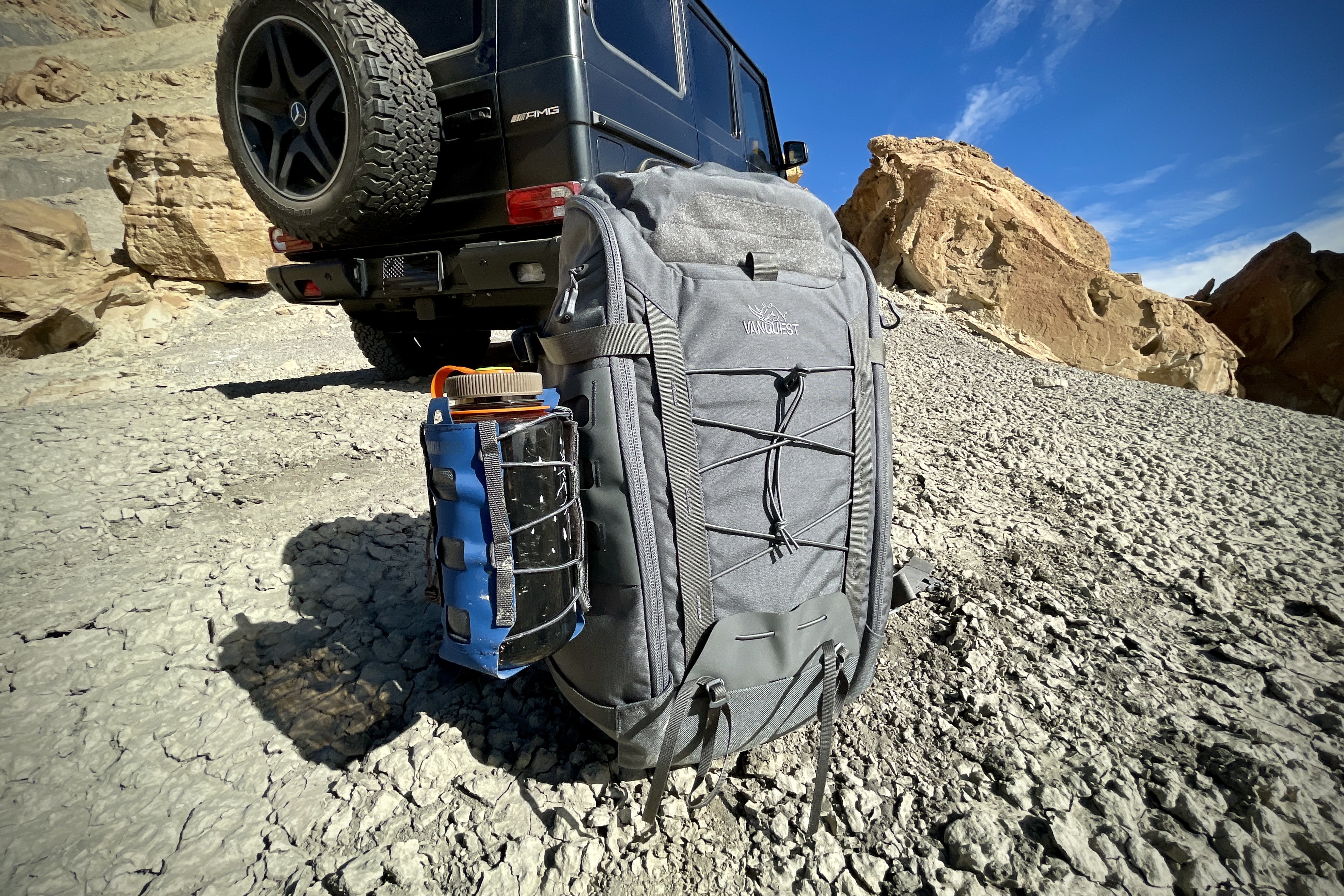 IBEX backpack in the wild with a HYDRA bottle holder attached