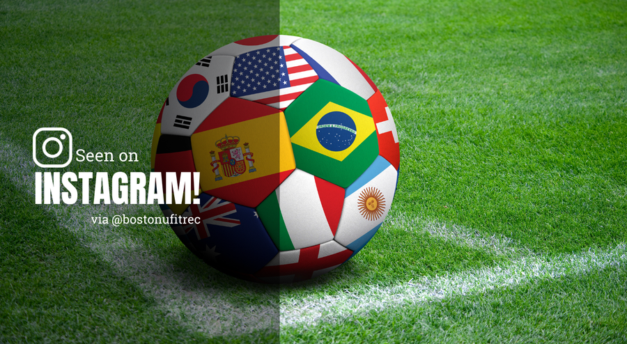 Photo: A soccer ball with flags of the world cup. Text overaly reads "Seen on Instagram! via @bostonufitrec"