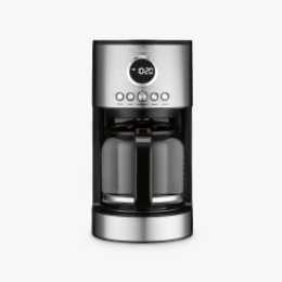 A Cuisinart 12 Cup Stainless Steel coffee maker against a light-gray background.