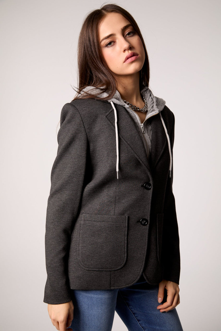 Toasty Cable Knit Blazer - Heather Grey