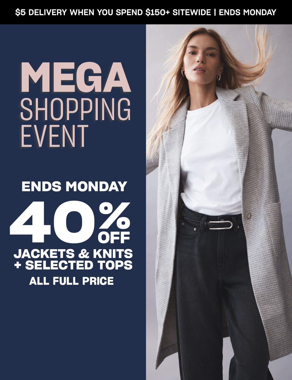 30% off jackets, knits + selected tops