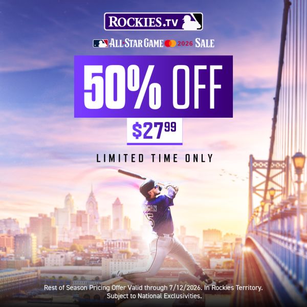  Stream all regular-season Rockies games on Rockies.TV! Sign up between July 6 and July 12 and get access to every Rockies game for just $27.99, a limited-time 50% off offer. 