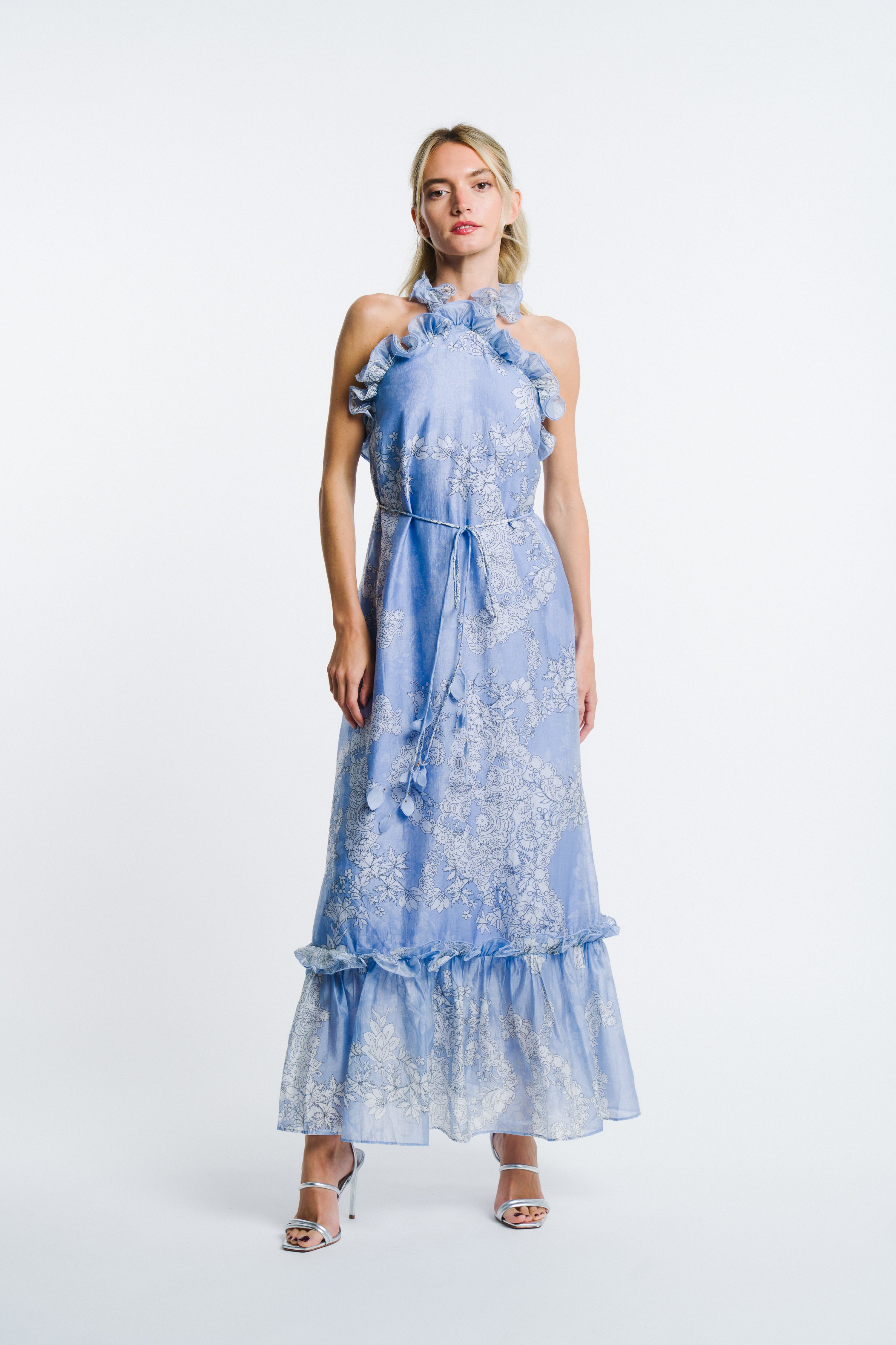 Image of Bronya Floral Print Ruffle Maxi Dress