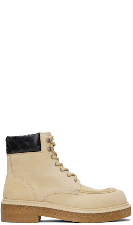 Beige Haddock Lace-Up Ankle Boots - Bottega Veneta
