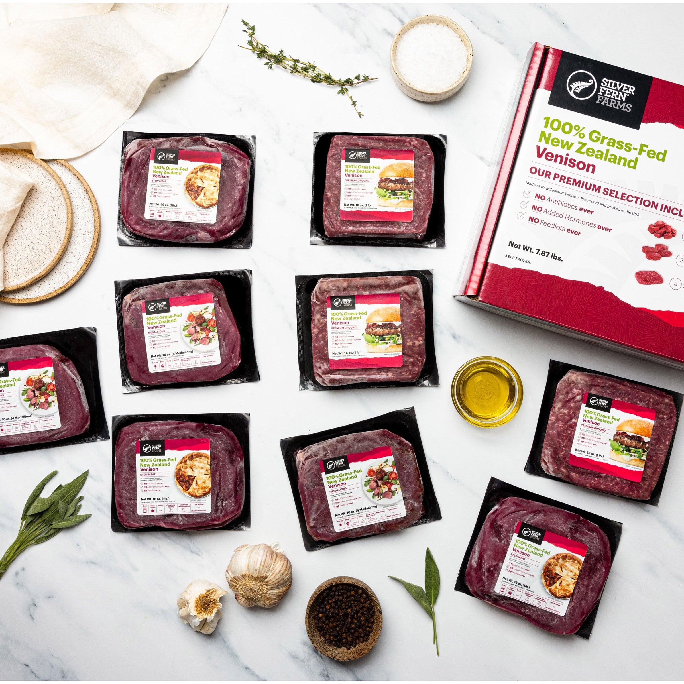 Silver Fern Farms 100% New Zealand Grass-Fed Venison Meat Box, 9 Total Packs, 7.87 lbs Total