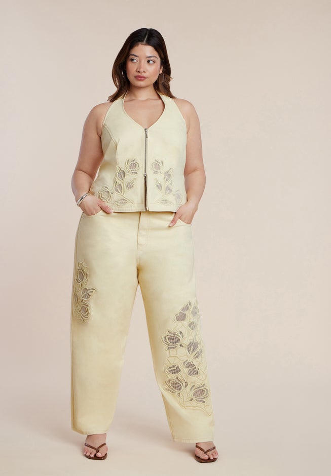 Floral Embroidery Denim Vest