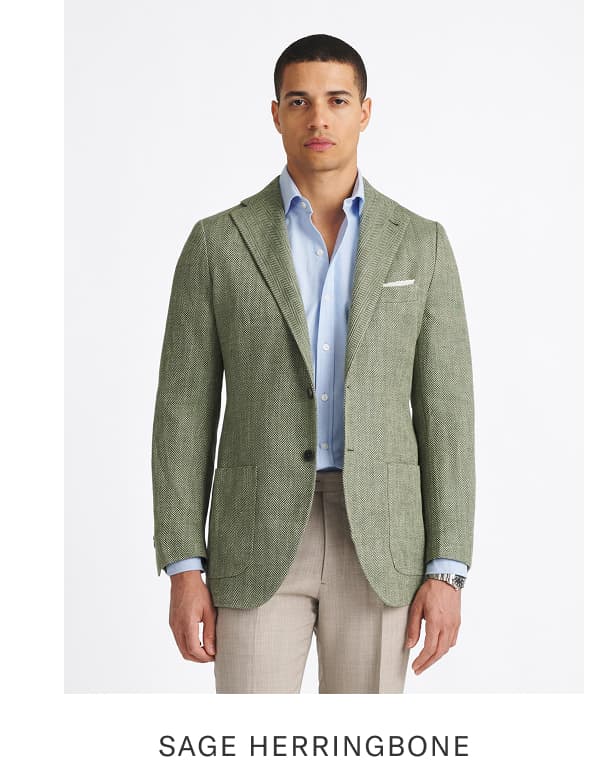 Sage Cotton and Linen Herringbone Jacket