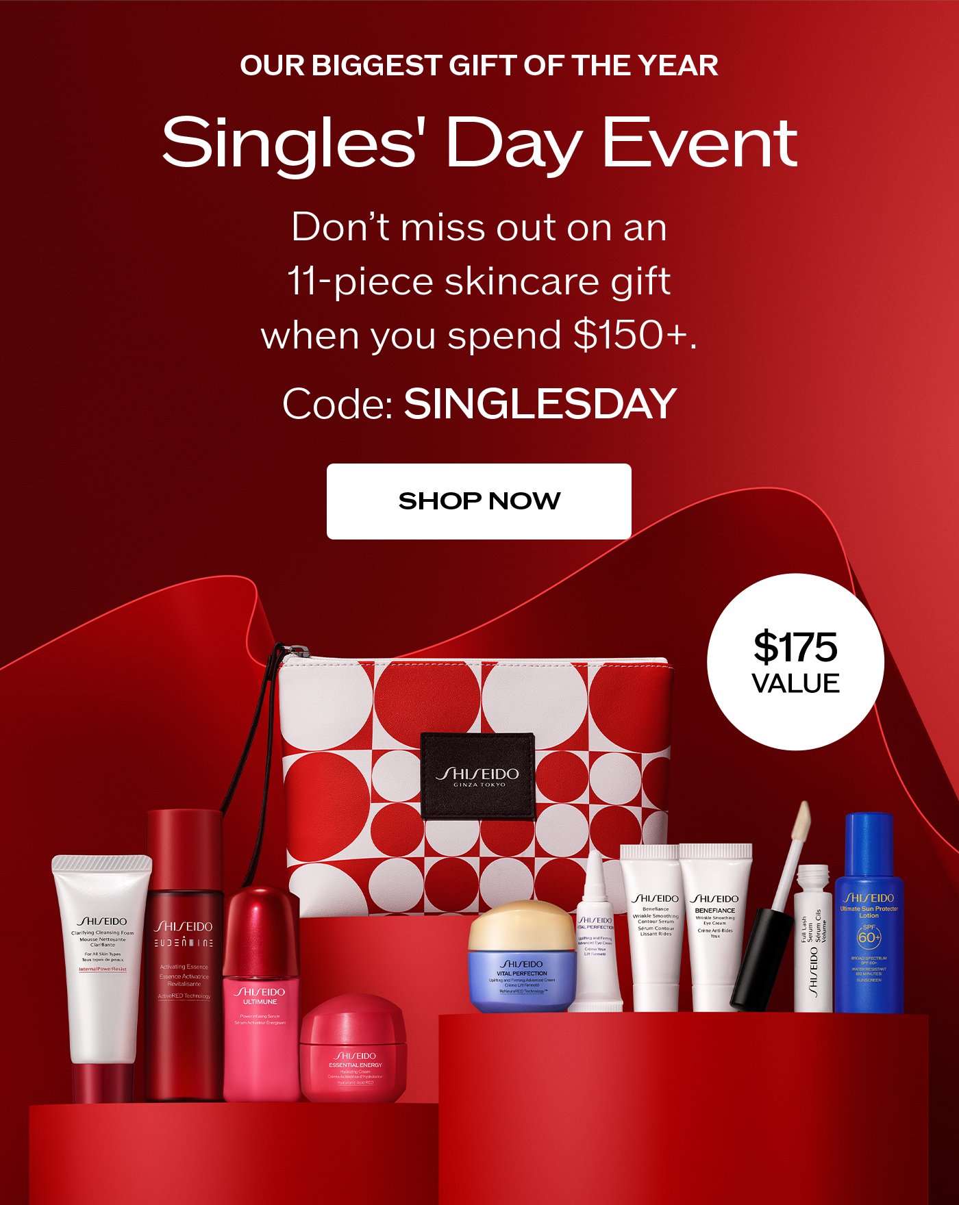 Don’t miss out on an 11-piece skincare gift when you spend $150+.
