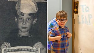 collage of photo of young LEAP graduate in newspaper and photo of current LEAP student