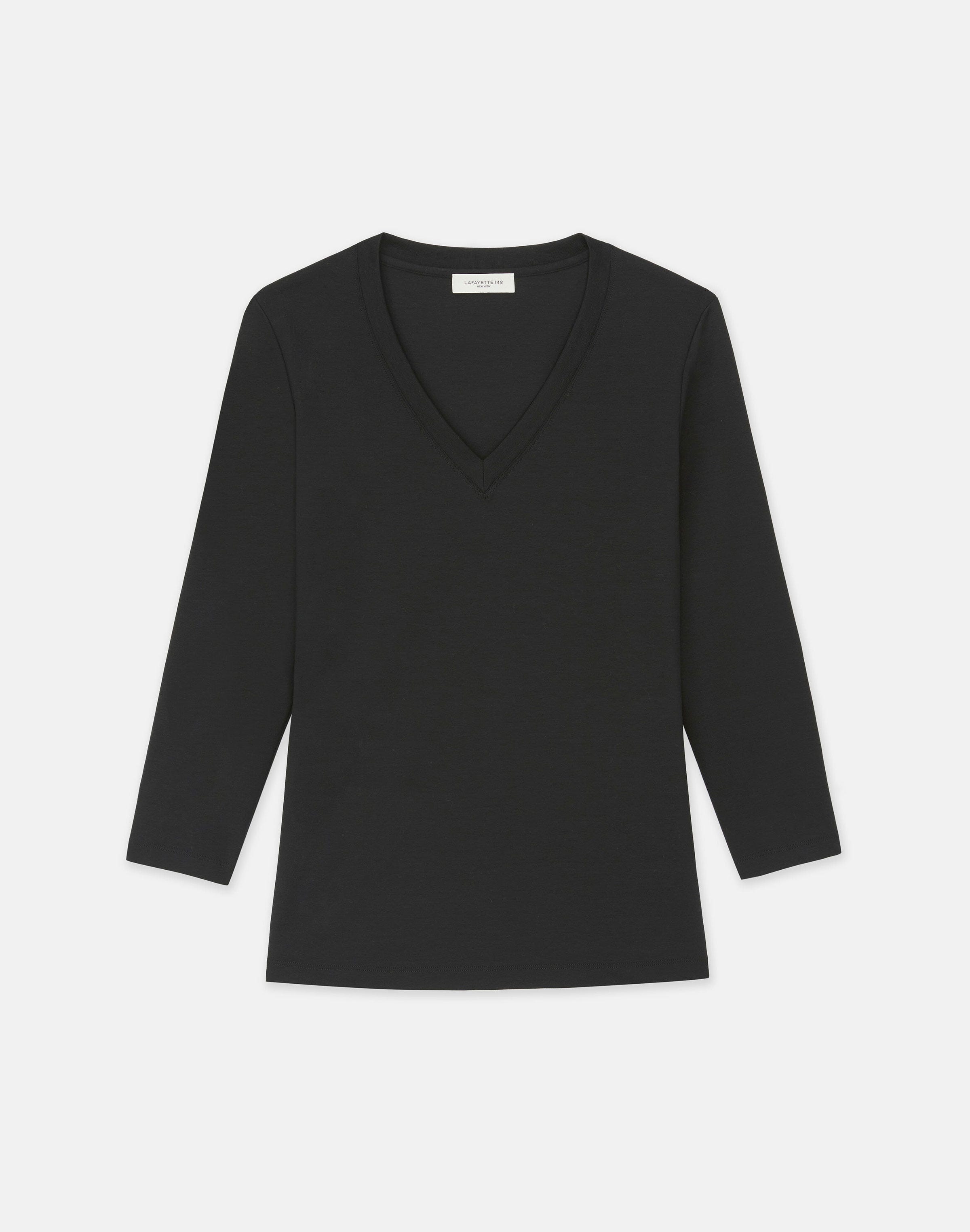 Image of Cotton Rib V-Neck T-Shirt