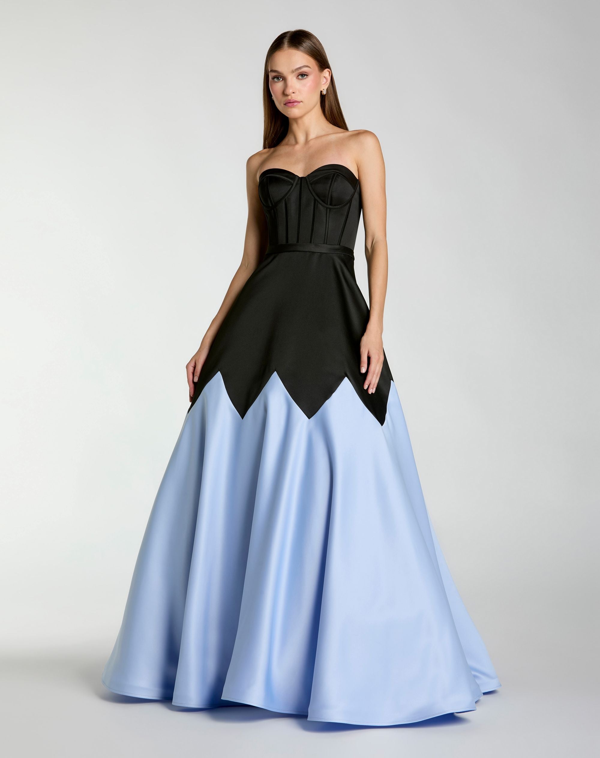Image of Black and Blue Strapless Satin Sweetheart Ball Gown