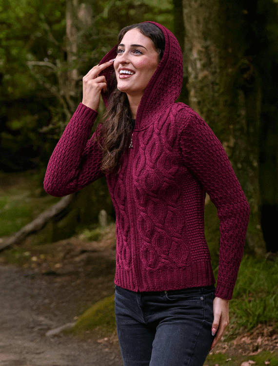Women's Merino Wool Cable Knit Hoodie
