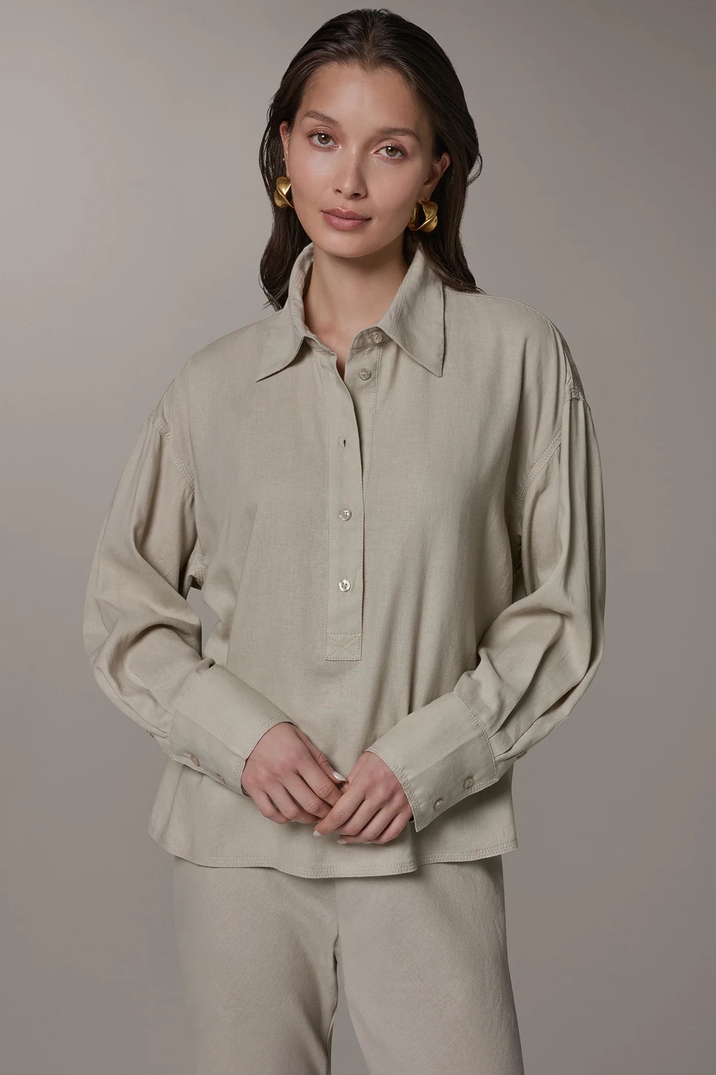 LONG SLEEVE HALF BUTTON BLOUSE