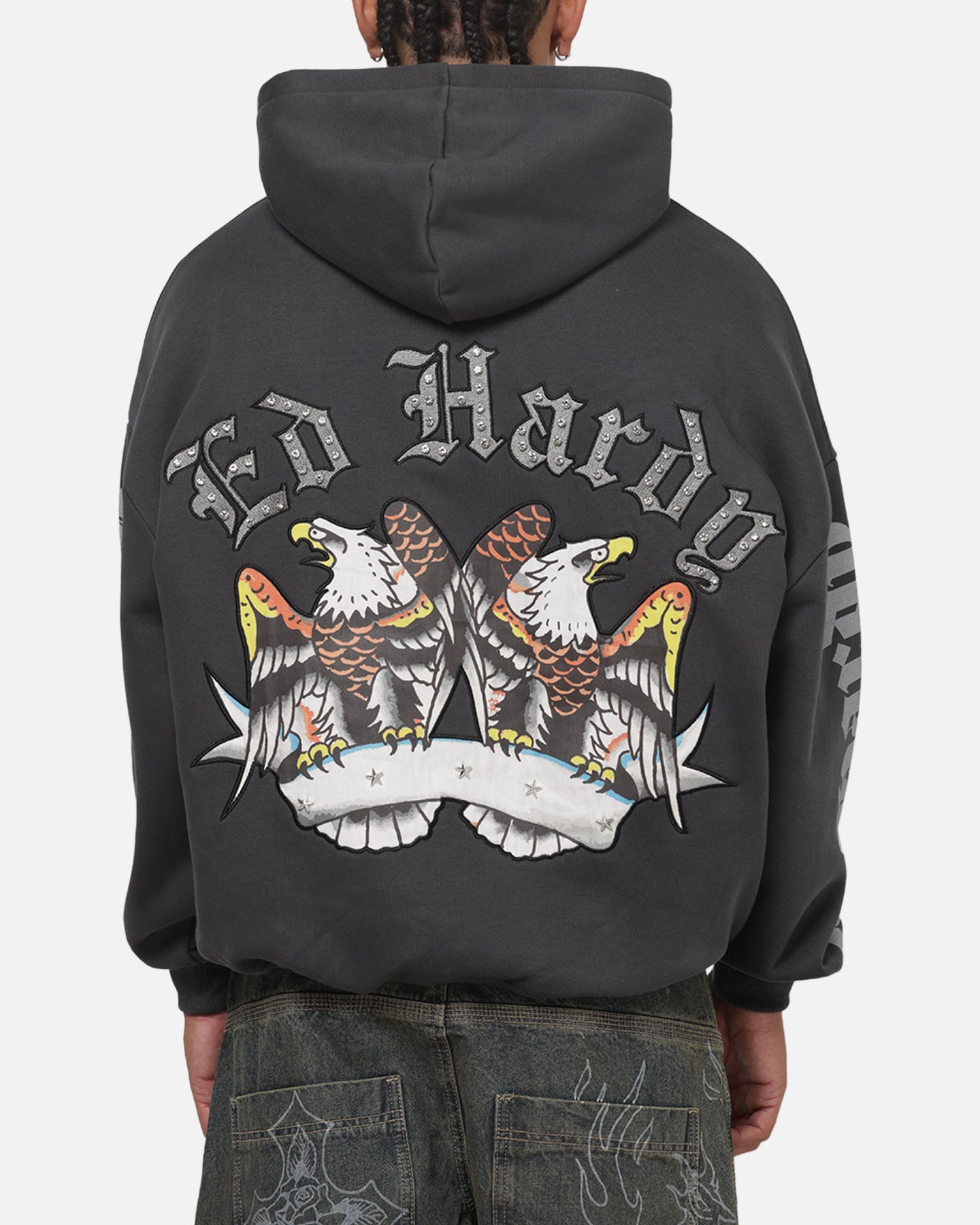 Image of Ed Hardy Chrome Hoodie Washed Black