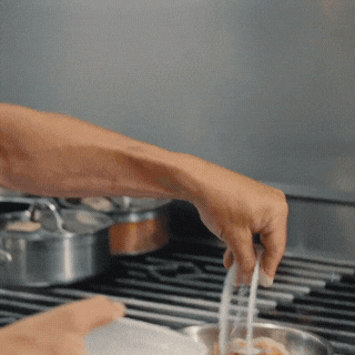 GIF: Torch-searing and cooking using skillet