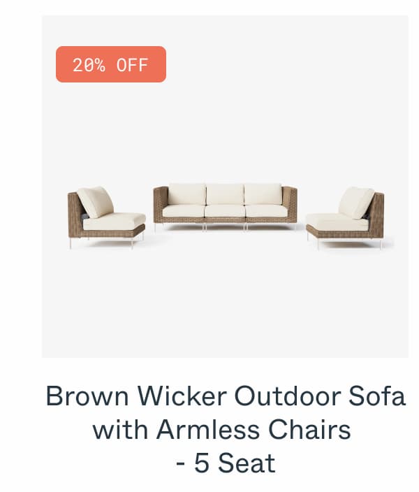 Brown Wicker Outdoor Sofa with Armless Chairs  - 5 Seat